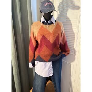 GEMELLI ITALY Geometric Neutral Colorblock Mohair Sweater